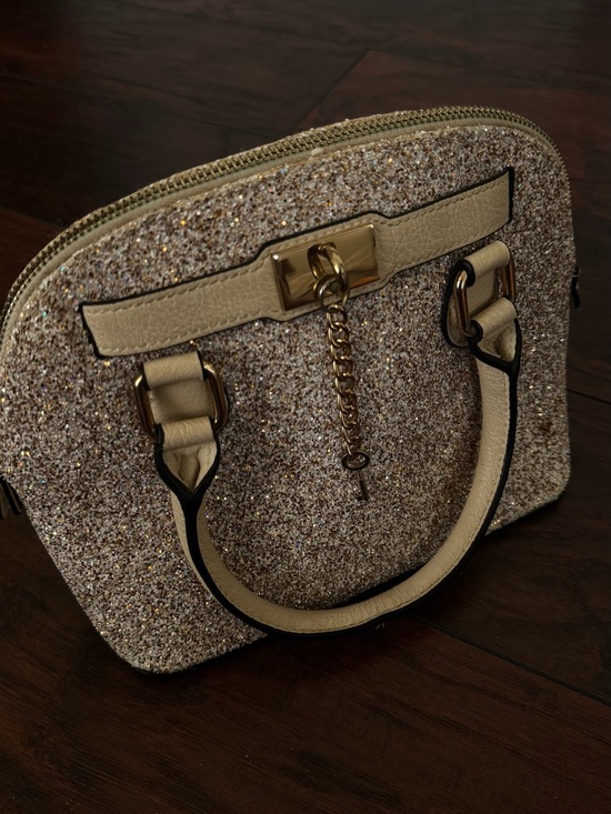 Aldo Handbags - Aldo Glitter Dome Satchel Handbag in Champagne and Cream